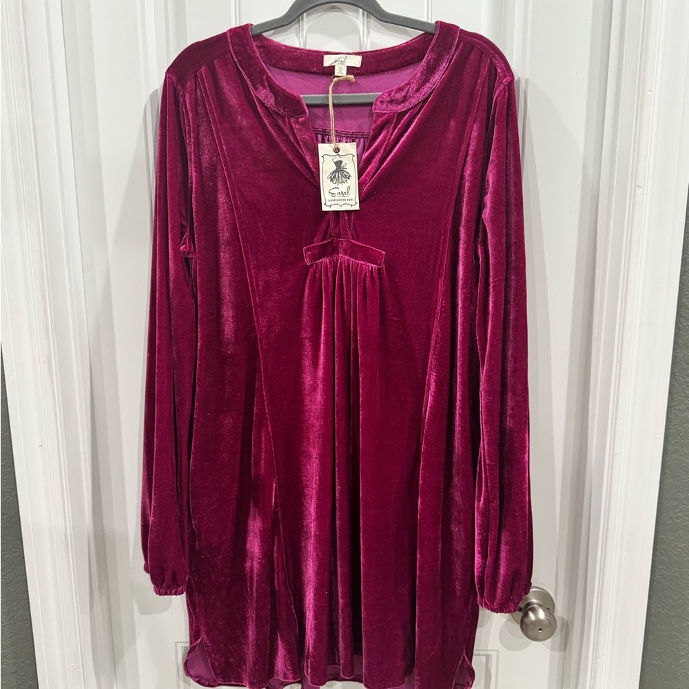 Easel Los Angeles Velvet Babydoll Tunic Dress 1X Magenta NWT Boutique